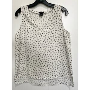 Ann Taylor Factory Blouse Sleeveless White with Black Nautical Print Size M